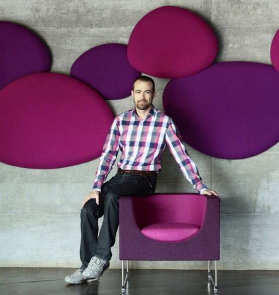 bold purple and fuchsia oval acoustic panels will add color to the space and make it bolder
