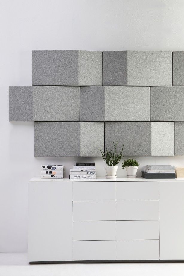modern grey geometric acoustic panels add a chic touch to the space and make it soundproof