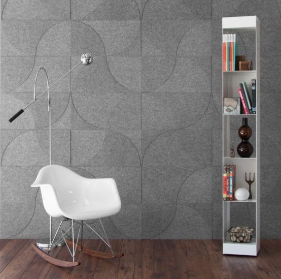 grey soundproofing panels with a pattern make the space more contemporary and eye-catching