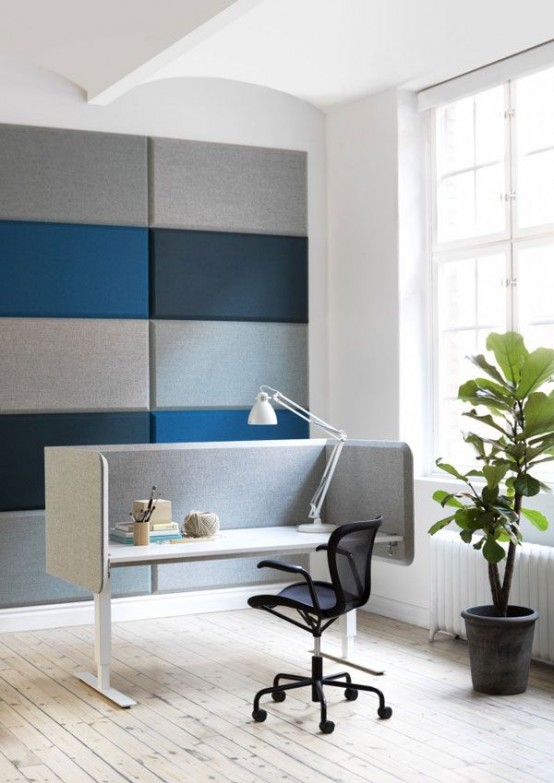 stylish teal and grey wall acoustic tiles will make your room sound-proofed and contemporary