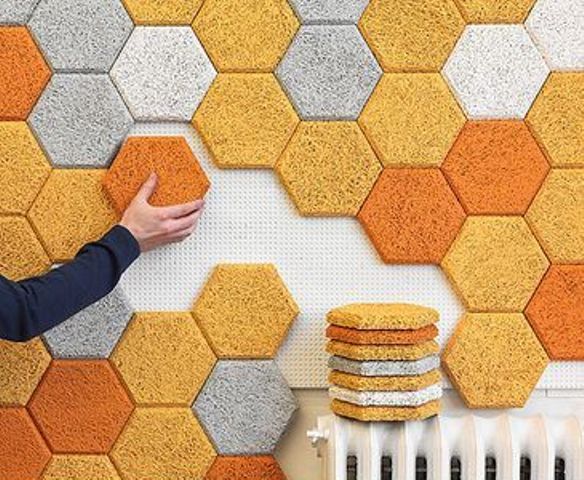 colorful hex acoustic tiles are great to sound proof the wall and make it bold and catchy