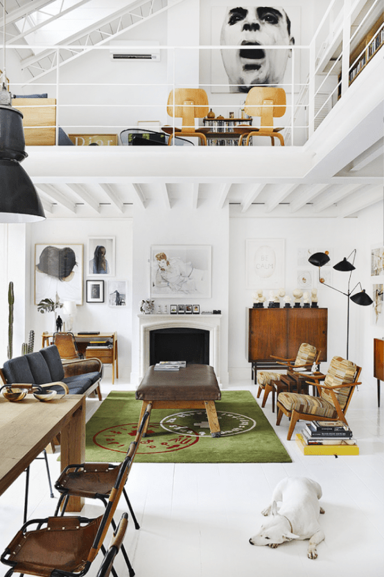 Stylish Eclectic Loft With Clusters Of Art And Framed Photographs