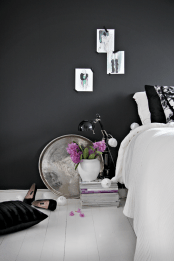 Stylish Girlish Bedroom With Black Walls