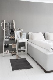 Stylish Grey Firl Bedroom With A Shoes Ladder