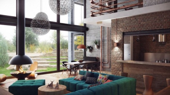 Stylish Industrial Loft In Wood Brick And Concrete