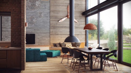 Stylish Industrial Loft In Wood Brick And Concrete
