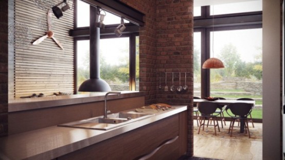Stylish Industrial Loft In Wood Brick And Concrete