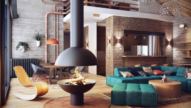 Stylish Industrial Loft In Wood Brick And Concrete