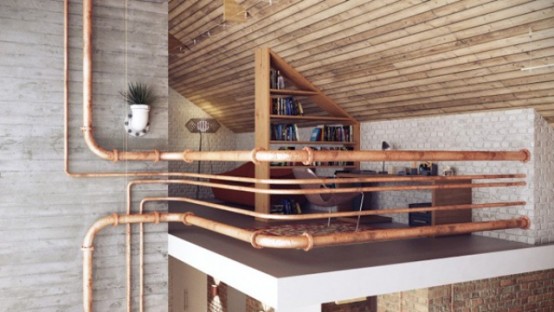 Stylish Industrial Loft In Wood Brick And Concrete