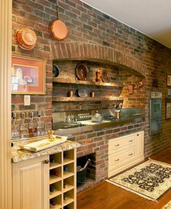 74 stylish kitchens with brick walls and ceilings - digsdigs