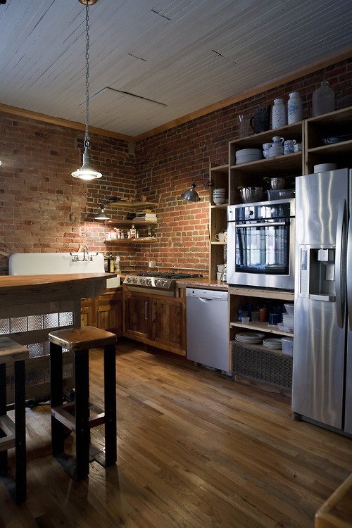 95 Stylish Kitchens With Brick Walls And Ceilings - DigsDigs