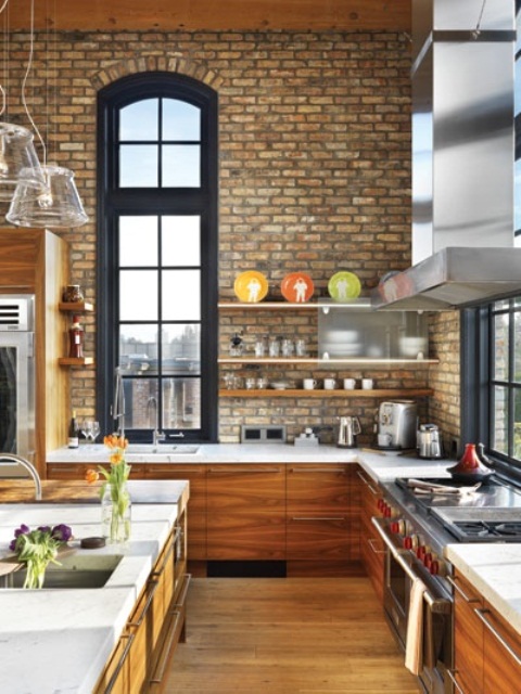 74 Stylish Kitchens With Brick Walls and Ceilings - DigsDigs