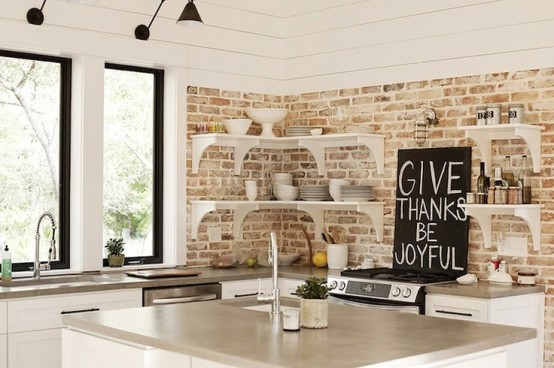 95 Stylish Kitchens With Brick Walls And Ceilings Digsdigs