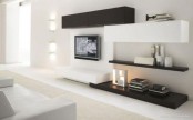 modern black and white sleek storage units – shelves and mini cabinets look stylish and will match a minimalist interior