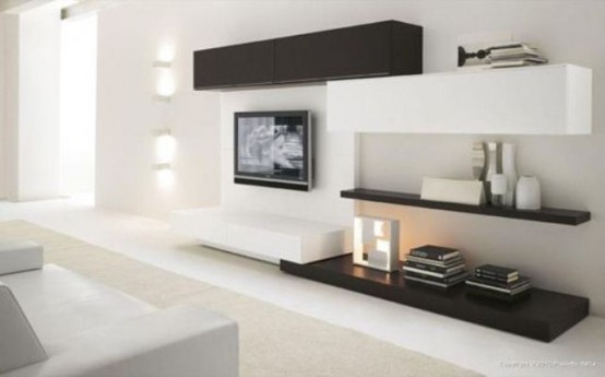 modern black and white sleek storage units - shelves and mini cabinets look stylish and will match a minimalist interior