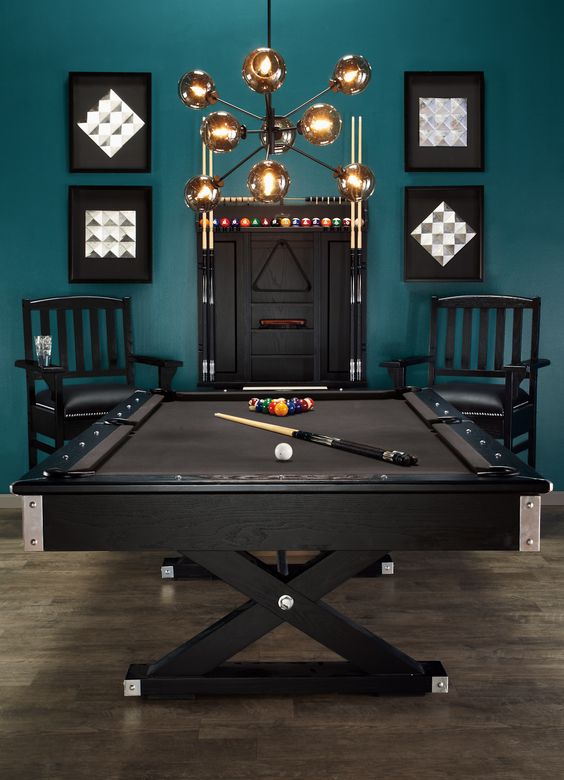 really stylish basement for those who love playing pool