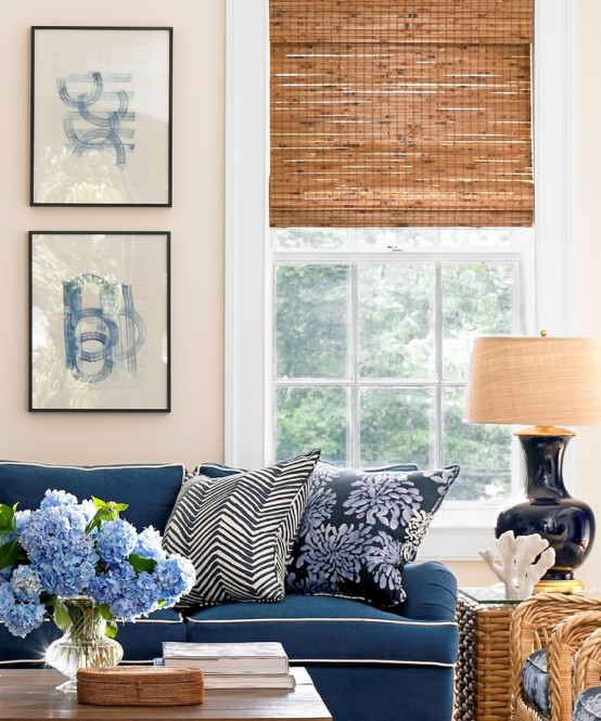 a woven Roman shade for adding a rustic and cozy feel to the space, and it blocks out the sun in a great way