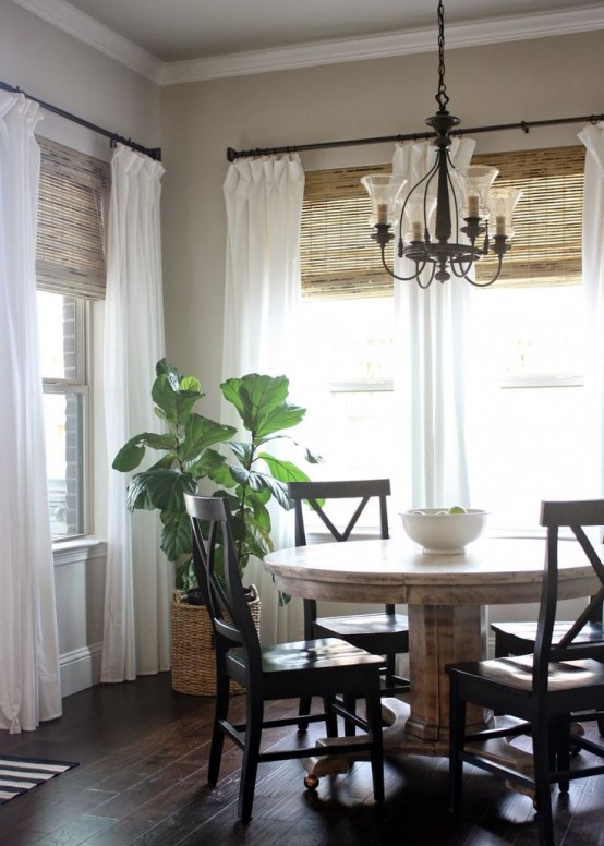 woven Roman shades with neutral curtains are two layers to block sunlight and make your home more private, choose what you like or use both