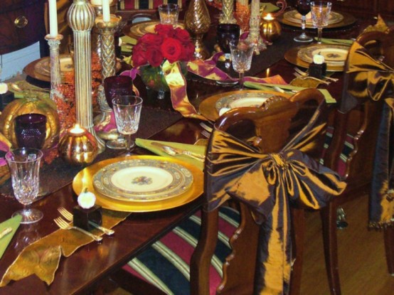 yellow and patterned plates are great for a bold vintage Thanksgiving tablescape and will bring a catchy touch