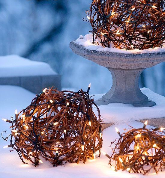 vine balls with lights are amazing for decorating your outdoor spaces for Christmas