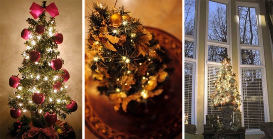 tabletop Christmas trees with foodie decor and lights are amazing for styling your space for the holidays