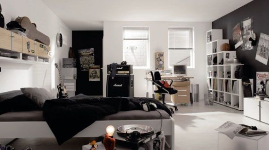 Contemporary teenager's room design of a real music fan.