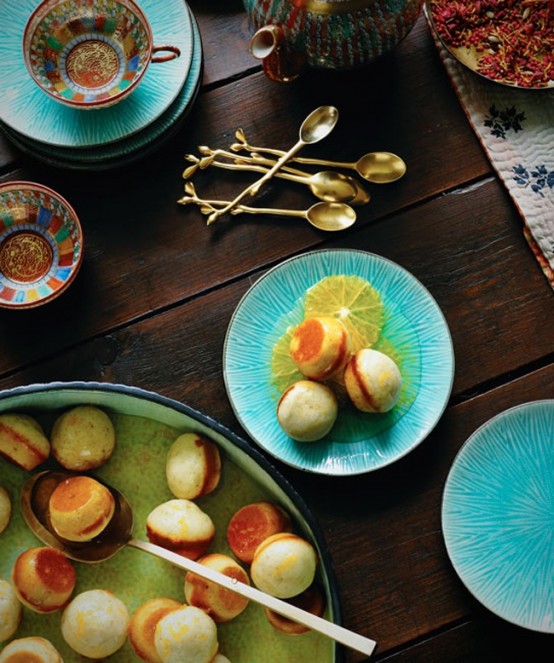 spruce up your traditionally fall-colored table setting with turquoise plates and chargers for a fresh look