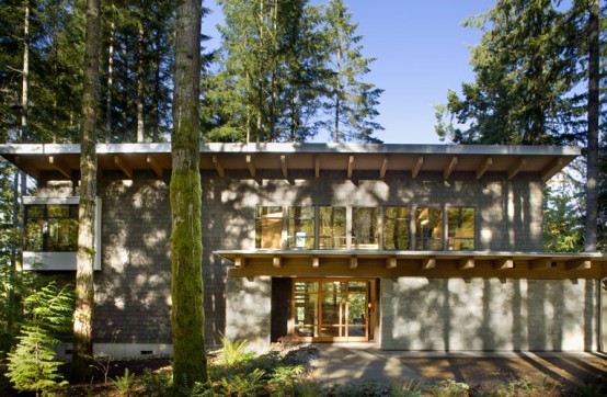 Three-Level House in the Trees