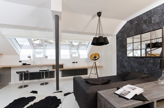 Tiny Minimalist Black And White Loft In Prague