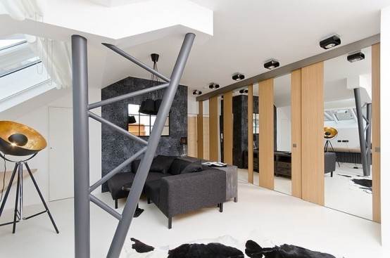 Tiny Minimalist Black And White Loft In Prague