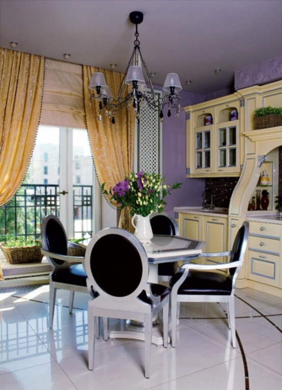 Traditional And Art Deco Apartment In Lilac And Plum Violet