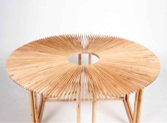 Transformable Fan Table Of Birch Wood