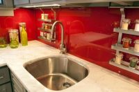 a hot red glass backsplash for a bold touch of color in the kitchen will make your space amazing