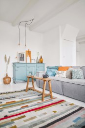 Turquoise And Amber Living Room With Upcycled Items