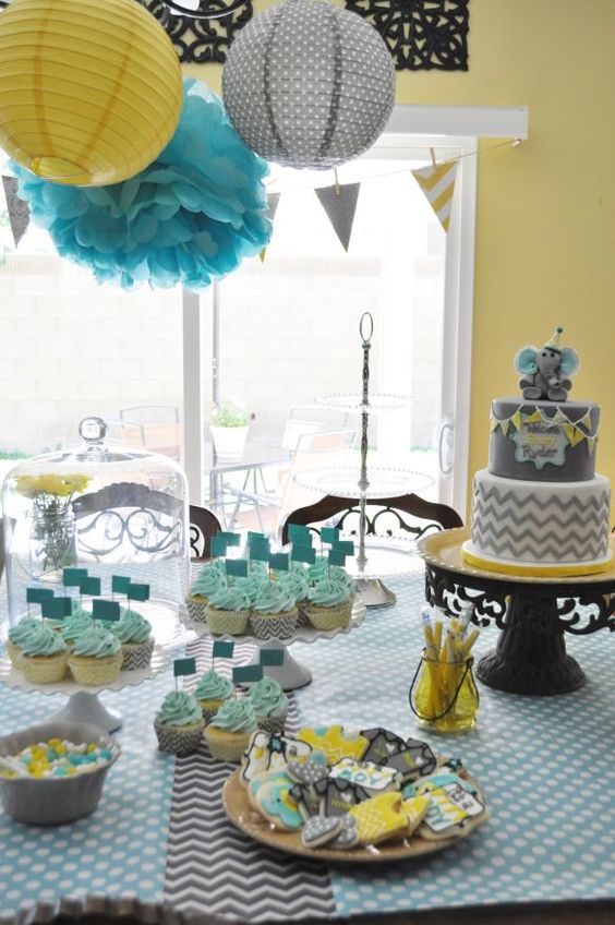 turquoise and yellow gender neutral baby shower