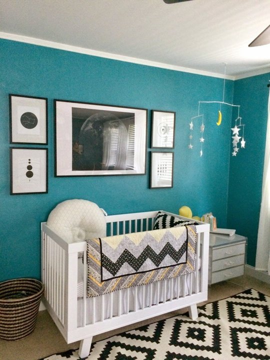 Turquoise Nursery With Yellow Black And White Accents