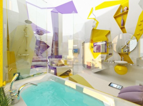 Two Contrasting Bathrooms In Futuristic Style
