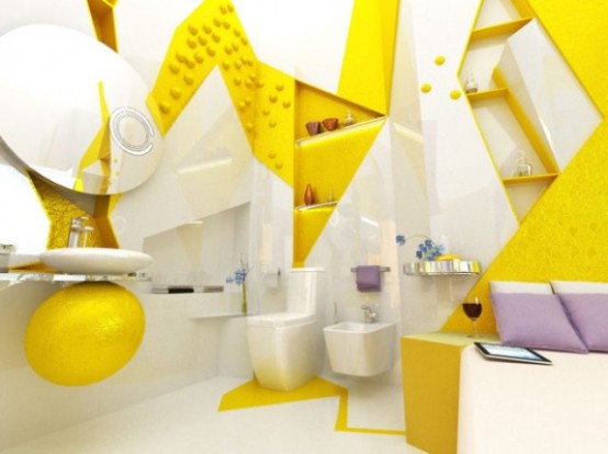 Two Contrasting Bathrooms In Futuristic Style