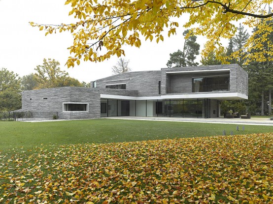 Two Story House With Rough Stone Facade