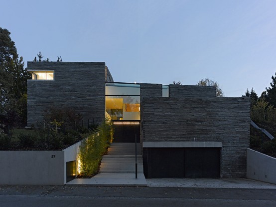 Two Story House With Rough Stone Facade