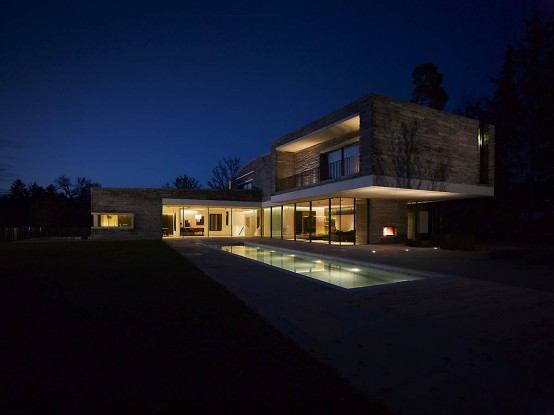 Two Story House With Rough Stone Facade