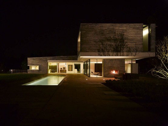 Two Story House With Rough Stone Facade