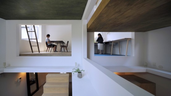 Ultra Minimalist And Thin House With Ladders Connecting Stories