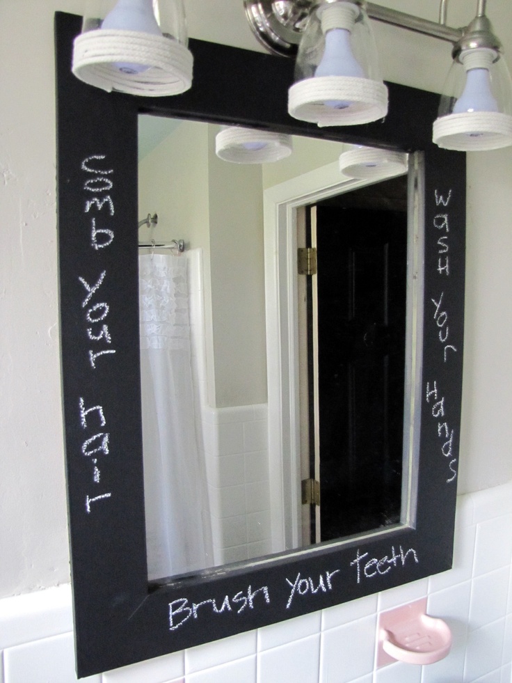 a mirror in a chalkboard frame is a creative idea for any bathroom, it's a fun and interactive idea