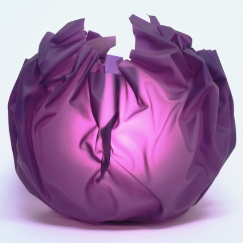 a purple fabric sphere table lamp with lots of pleats is cool and bold and will bring much color to the space