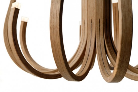 Unusual Wooden Chandelier With Led Lamps