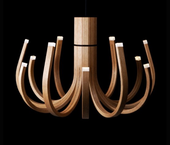 Unusual Wooden Chandelier With Led Lamps
