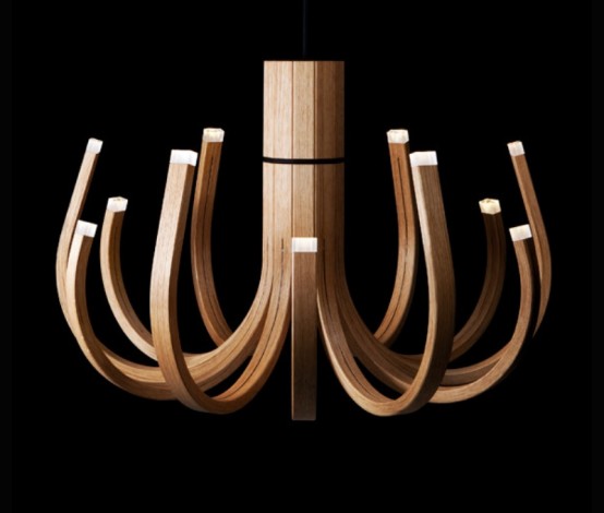 Unusual Wooden Chandelier With LED Lamps