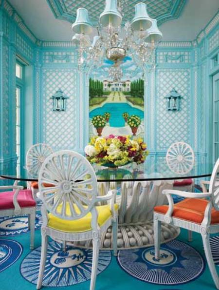 Vibrant Light Blue Dining Area