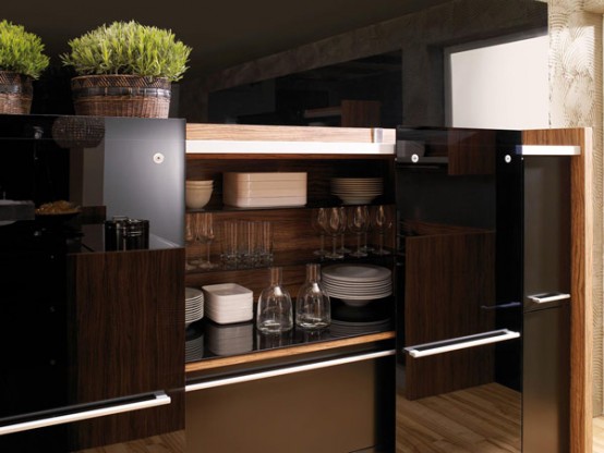 Vitrea Glossy Lacquer With Natural Wood Kitchen Design